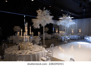 Premium Banquet event decor with white indoor trees