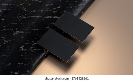 Premium  Business Card On Marble Mock Up With Golden Foil On The Edges