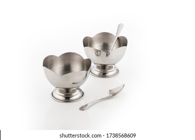 premium Flower Shape Ice Cream Cup with Dessert Spoon.Stainless Steel Dessert Bowl isolated  on white background - Powered by Shutterstock