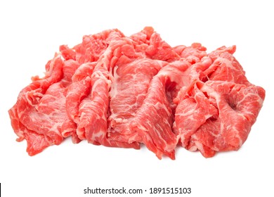 Premium Japanese Meat Sliced Wagyu Marbled Beef Isolated On White Background