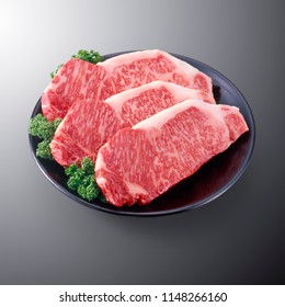 Premium Japanese wagyu beef sliced on plate for sirloin steak