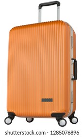 Premium Orange Travel Suitcase With Wheels. Trolley Bag Diagonal View.