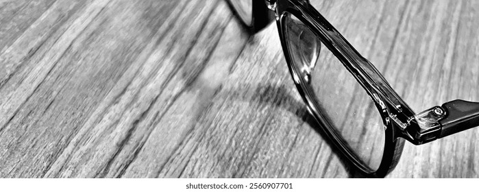 Premium photo of wayfare black frame glasses, with wooden background, sharp and detailed texture, thick glasses frames, plastic glasses frames, with empty sides that can be filled with text - Powered by Shutterstock