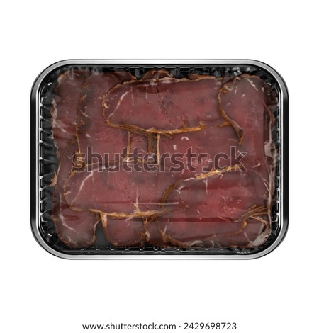 Premium slices of Anatolian bresaola, meticulously air-dried and seasoned, displayed in a sealed transparent pack, offering a glimpse into the rich flavors inspired by Anatolian cuisine. Stock foto © 