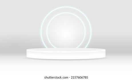 Premium Vector about Empty circular stage and lights 
white circular awarded winner podium for outstanding luxury product advertising display white gradient lighting background
