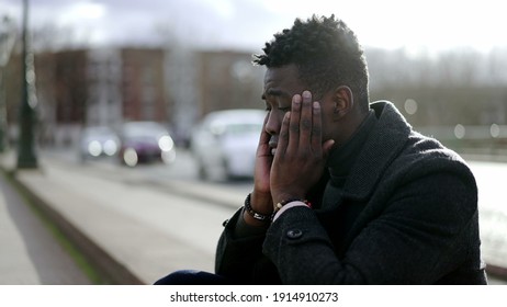 Worried Black Man Suffering Alone Emotional Stock Photo 1914896365 ...