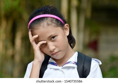 Prep Diverse Female Student Wondering Wearing School Uniform With Notebooks