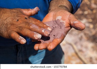 Preparation For Aboriginal Body Painting. Flinders Ranges (near Iga Warta). South Australia.