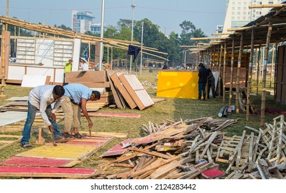 Preparation Of Book Fair 2022, People Working Hard For The Book Fair 2022. This Image Was Captured By Me On February 9, 2022, From Dhaka, Bangladesh.