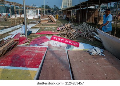 Preparation Of Book Fair 2022, People Working Hard For The Book Fair 2022. This Image Was Captured By Me On February 9, 2022, From Dhaka, Bangladesh.