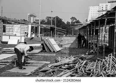 Preparation Of Book Fair 2022, People Working Hard For The Book Fair 2022. This Image Was Captured By Me On February 9, 2022, From Dhaka, Bangladesh.