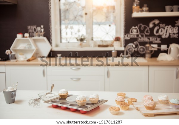 Preparation Brown Cupcakes White Cream On Food And Drink