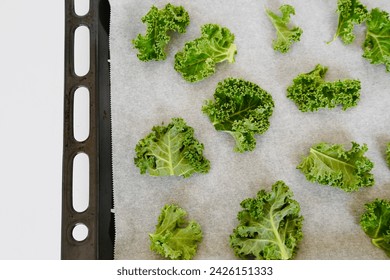 Preparation close up kale chips with white background on the tray.
 - Powered by Shutterstock