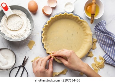 Preparation Crust For Pie Or Tart. Making Pie Series. Step By Step Recipe. Baking And Cooking Concept. Top View