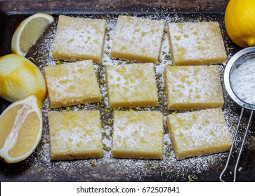 Preparation dessert lemon squares (lemon bars). American kitchen - Shutterstock ID 672507841