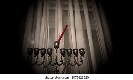 Preparation For First Day Of The Jewish Holiday Of Hanukkah, Selective Focus. Black Vignette. 