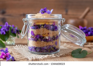 Preparation Of Homemade Syrup From Fresh Wood Violet Flowers And Cane Sugar