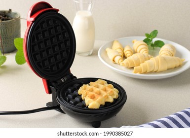 Preparation Process Making Croissant Waffle Or Croffle From Frozen Croissant Dough Using Electric Waffle Maker