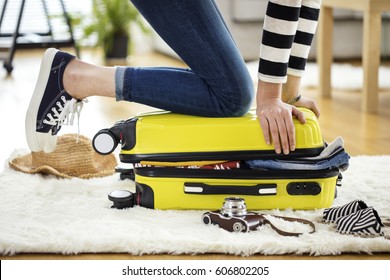 Preparation travel suitcase at home