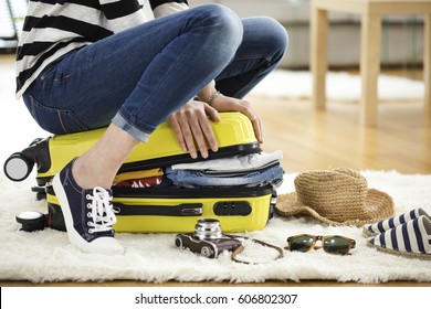 Preparation Travel Suitcase At Home