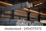 Prepare products for delivery to customers Deformed steel or rebar background Deformed bars for reinforced concrete metal surfaces Closed with reinforcing steel and round steel bars.