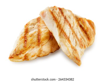 Prepared chicken meat. Breast fillet slices isolated. With clipping path.