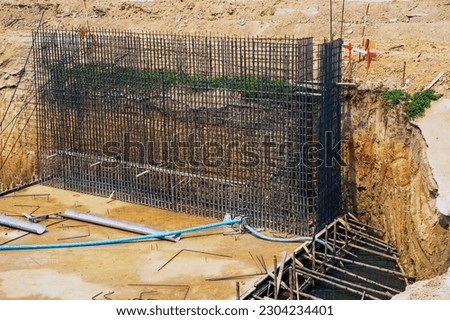 prepared construction site, for pouring concrete, bridges, road structures, fittings, Thailand.