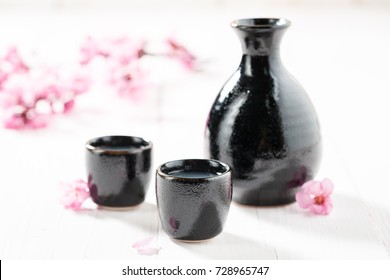 Prepared To Drink Sake On White Table