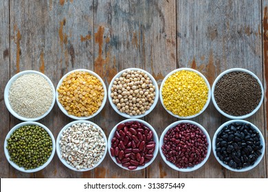 Prepared  Multi color Pulses for cooking on the old plank - Shutterstock ID 313875449