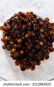 Preparing Boba Pearls For Mango Boba Smoothie.