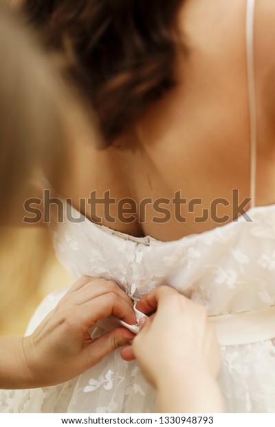 Preparing Bride Wedding Woman Buttons Bride Stock Photo Edit Now