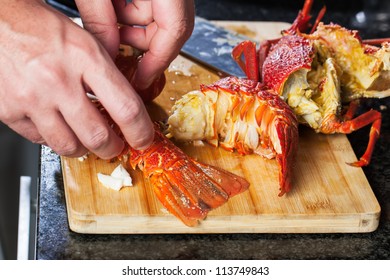 Preparing the crayfish before cooking.
