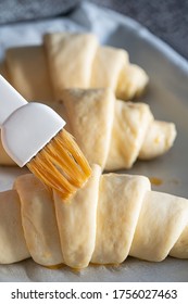 Preparing Croissants, Before Baked, Brushing Egg Wash