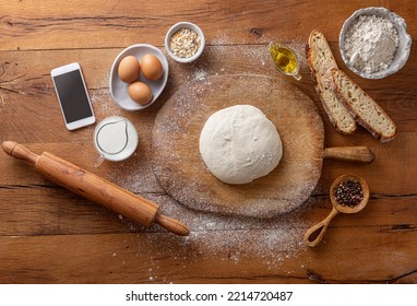 Preparing Dough For Baking With Mobile Phone