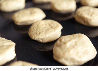 Preparing the dough on a baking sheet. Handmade homemade cakes.