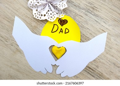 Preparing For Fathers Day, Birthday Or Valentines Day . Child Making Funny Crafts, Greeting Card From Paper And Clay, Plasticine.  Arts  Crafts Concept.