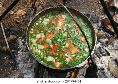 Preparing Food On Campfire