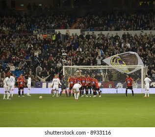 Preparing For A Free Kick During A Football (soccer) Game In Madrid