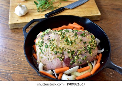 Preparing Gourmet Top Sirloin Roast For Cast Iron Roasting, For Family Sunday Dinner. Lifestyle Background, Close-up