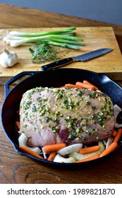 Preparing Gourmet Top Sirloin Roast For Cast Iron Roasting, For Family Sunday Dinner. Lifestyle Background, Close-up