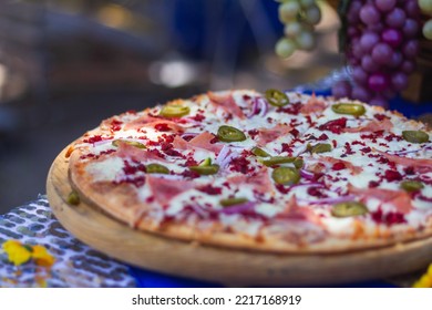 Preparing Italian Food In A Park Pizza Spagetti Salad