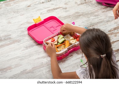 Preparing Lunch For Child School Top View On White Background