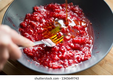 Preparing Raspberry Vinaigrette Dressing
