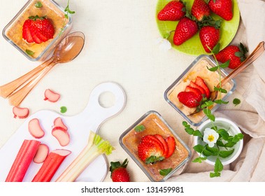 Preparing Rhubarb And Strawberry Flan