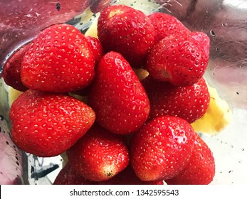 Preparing Stawberry And Pineapple For Make Smoothie, Fresh Fruit