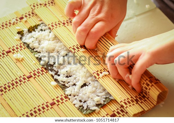 Preparing Sushi Bamboo Mat Preparing Roll Stock Photo Edit Now