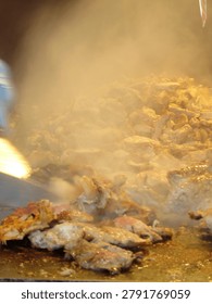 Preparing thin meat slice shavings from Kebab Gyro Shawarma cutt