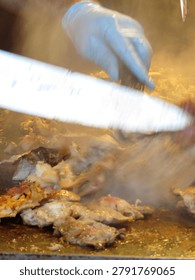Preparing thin meat slice shavings from Kebab Gyro Shawarma cutt