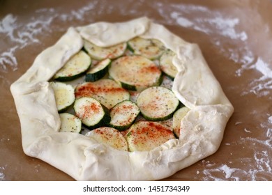 Preparing Zucchini And Courgette Galette With Herbs And Spices. Selective Focus.