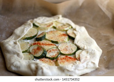 Preparing Zucchini And Courgette Galette With Herbs And Spices. Selective Focus.